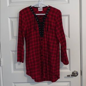 Red Lace-Up Flannel WITH POCKETS